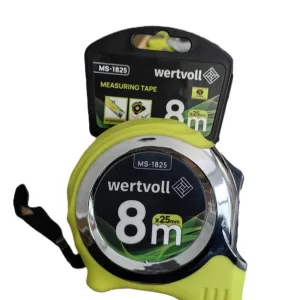 Рулетка WERTVOLL фіксатор полотна, кнопка STOP, покриття TPR, нейлонове покриття 8 м*25 мм